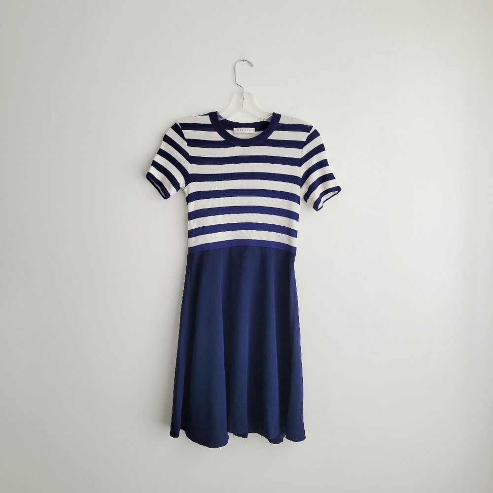 NWT Sandro Navy and White Rapsody Marine Knee Length Fit and Flare Summer Dress
